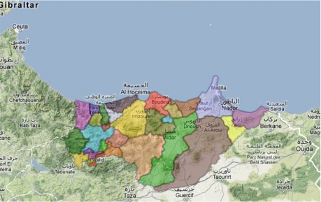 Carte des tribus du Rif - source GoogleMaps
